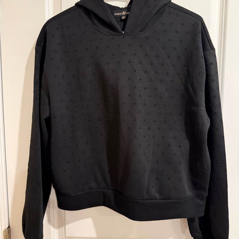Almost Famous Black Hoodie with Subtle Rhinestones